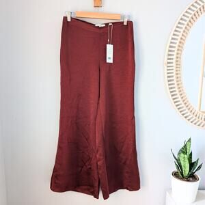 VINCE Sz2 Satin Hi-Rise Slim Wide Flare Pant Currant Brick Red $345 NWT